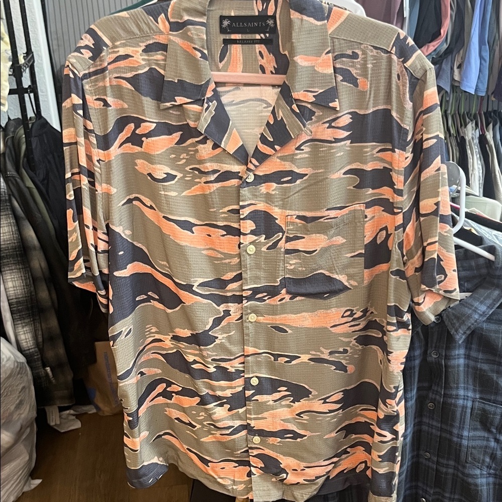All Saints Men's Camouflage Shirt - Orange, Black, and Gray/Green